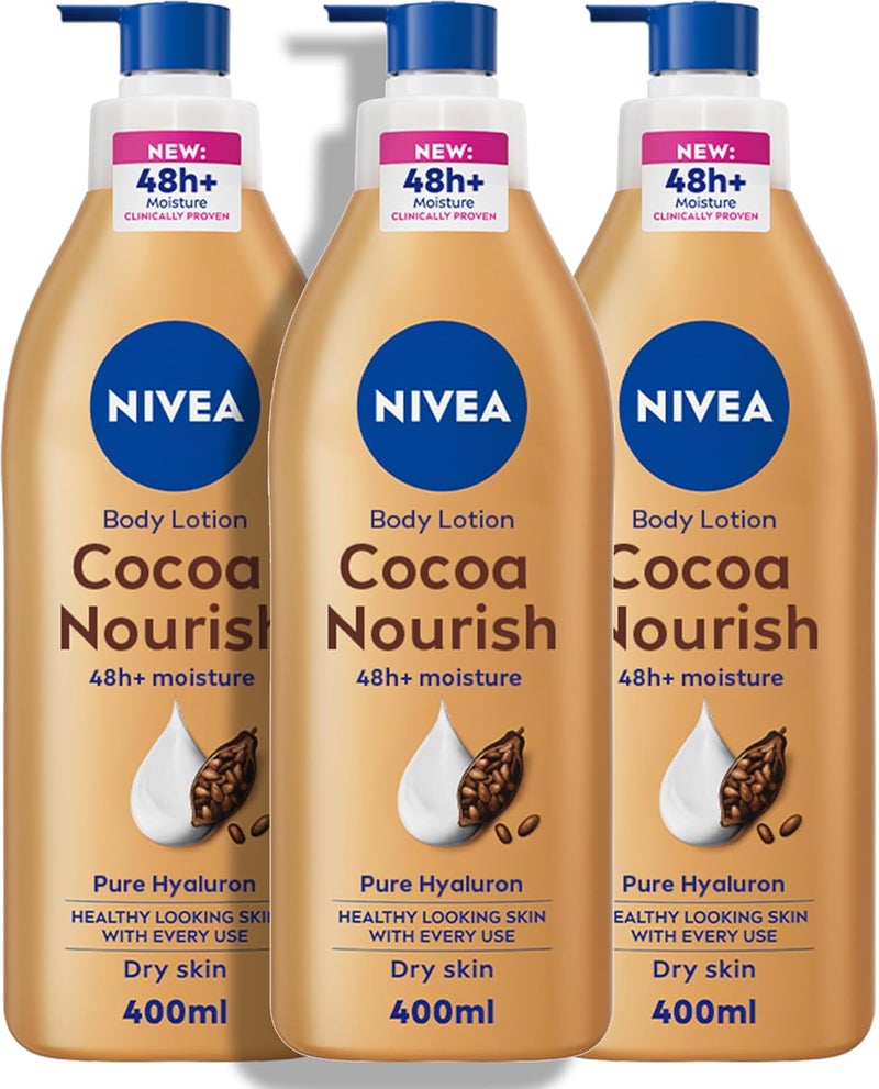NIVEA Body Lotion Cocoa Nourish for Dry Skin, 3x400ml - Image 1